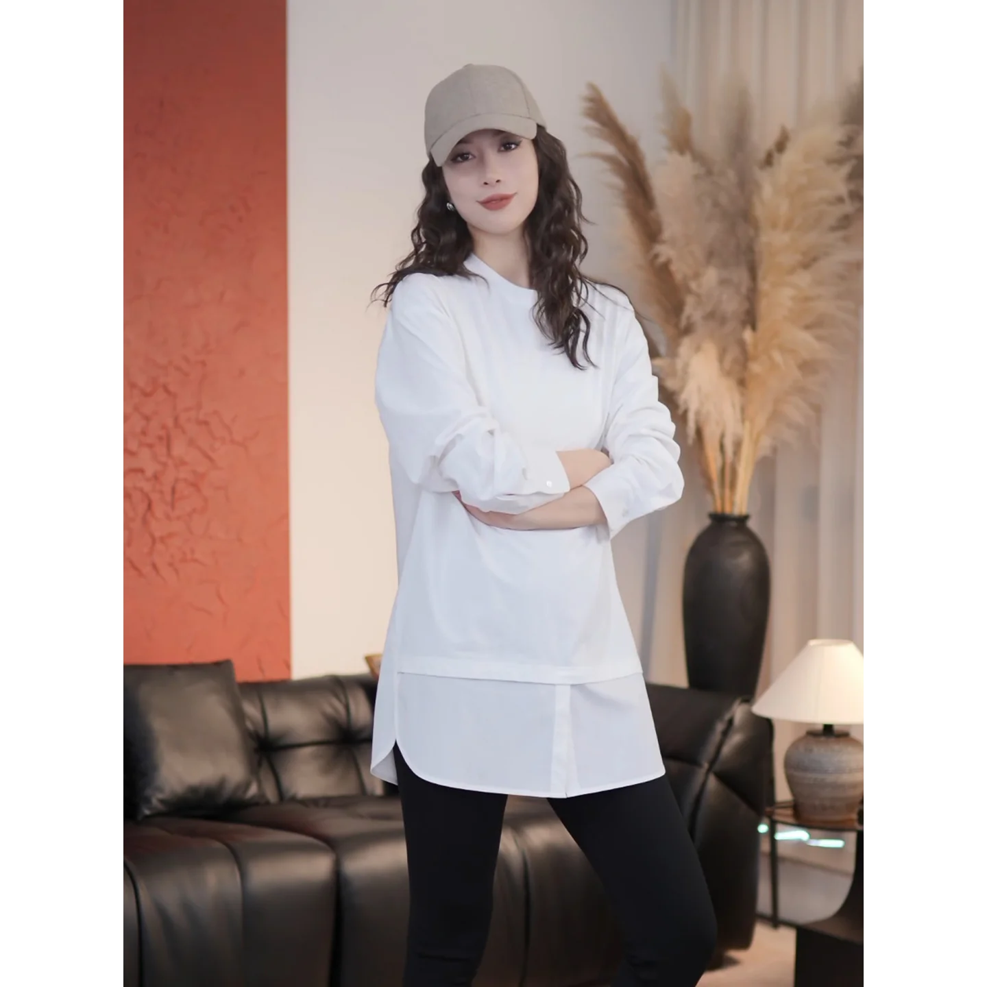 

Nana Tall Women's Loose Long White irt Spring New Sle Casual Cotton Blend Patchwork Top DMX&ZHAO 79076