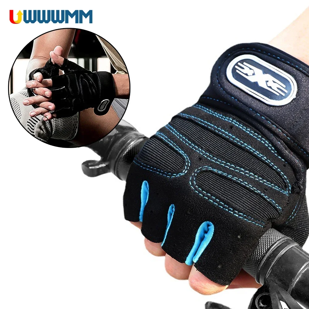 1Pair Sports Gym Gloves Workout Women Men Fingerless Hand Gloves Athletic Training Biking Glove Paded Weight Lifting