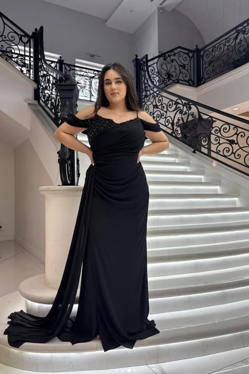 Jessica Abiti da sera eleganti da donna Occasioni formali Abiti da ballo Nero Slim Fit con spacchi laterali Abiti da festa Abiti da gala