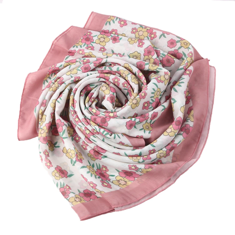 Muslim Women Cotton Voile Printed Square Hijab Scarf Soft Scarf Malaysia Shawls and Wraps Headband Musulman Scarves 110*110cm