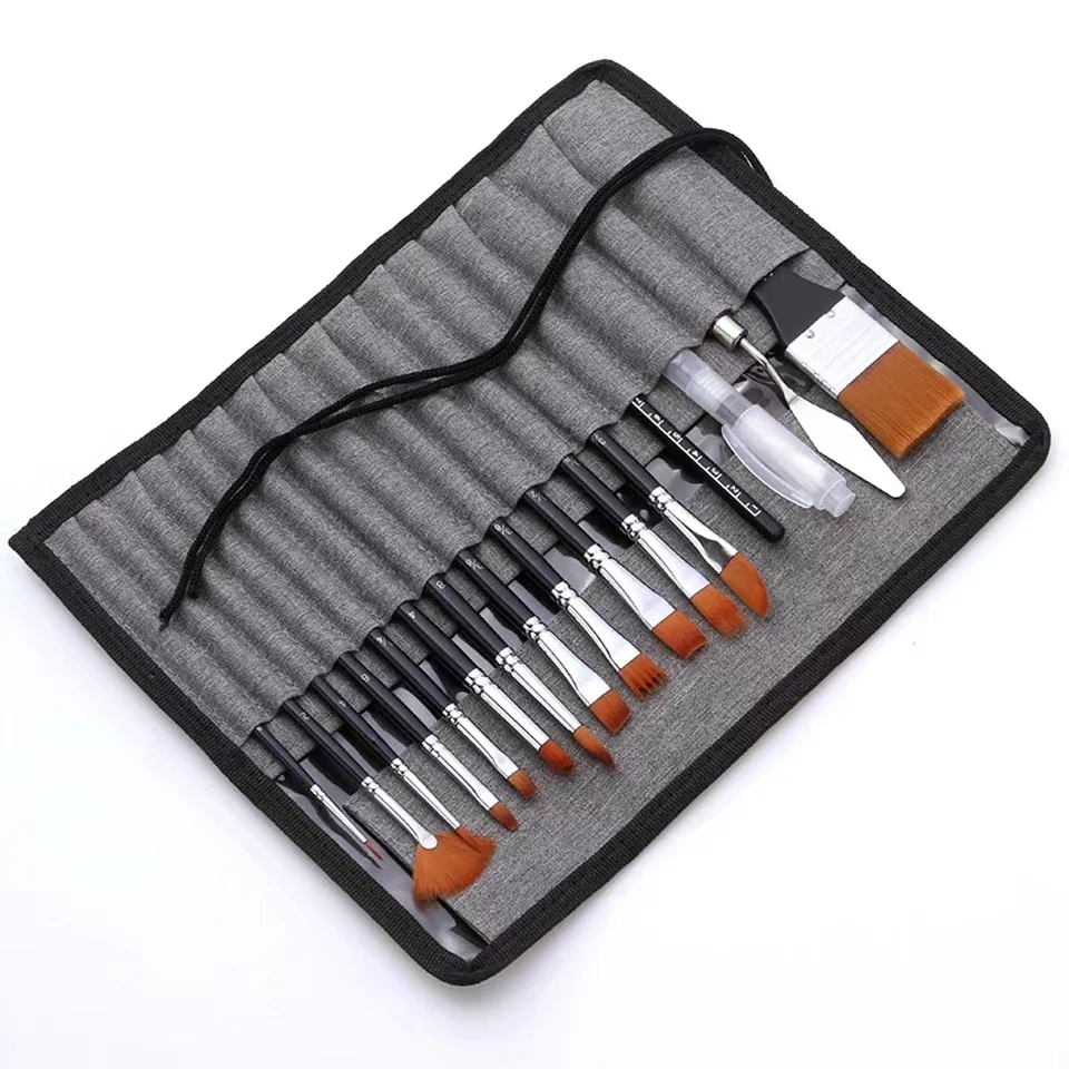 

18pcs Artist Paint Brushes Set Bag Pack with Scraper Watercolor Brush Pen Nylon Hair Delicate Wooden Handle Paintbrushe