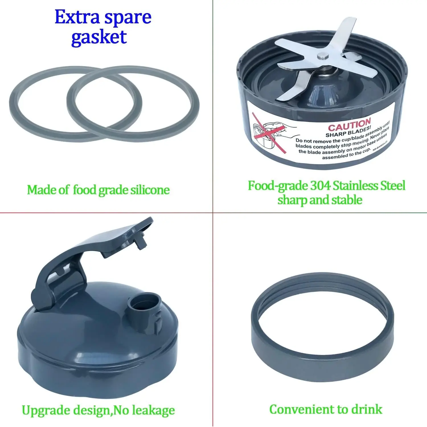 2 كوب خلاط 32 أونصة ومجموعة استبدال الشفرة كوب ضخم مع غطاء مستخرج وحلقات الختم ForNutriBullet 600 واط/900 واط