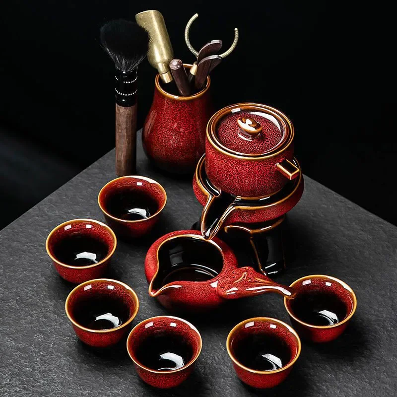 8 piece kung fu tea set Chinese high-end automatic bone china teapot and cup travel for 6 people