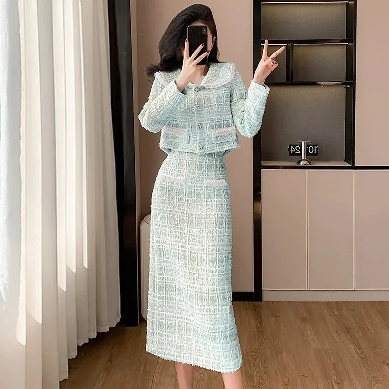 Elegant Large Lapel Heiress Classic High-end Jacket High-waist Skirt 2024 New Fashion Suit for Women Female Office Lady Trendy