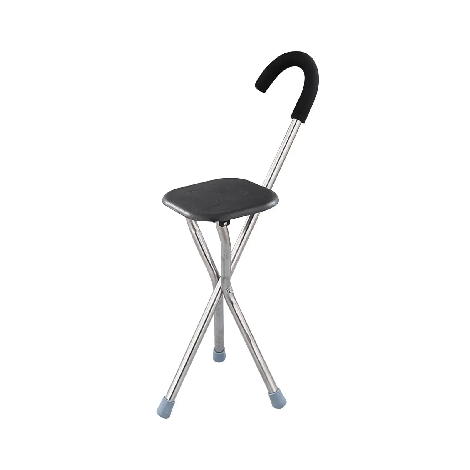 Folding Cane Seat Three Legged Stainless Steel Portable 260kg Capacity Cane Chair Crutch Chair Seat Travel Cane for Elderly