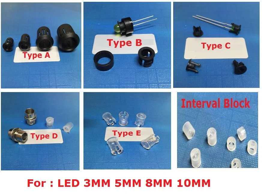 

50PC LED Holder LED Seat/Clip F5 F8 F10 3MM 5MM 8MM 10MM Blace Plastic/Metal Chrome Bezel Panel Display/interval Block PC COVER