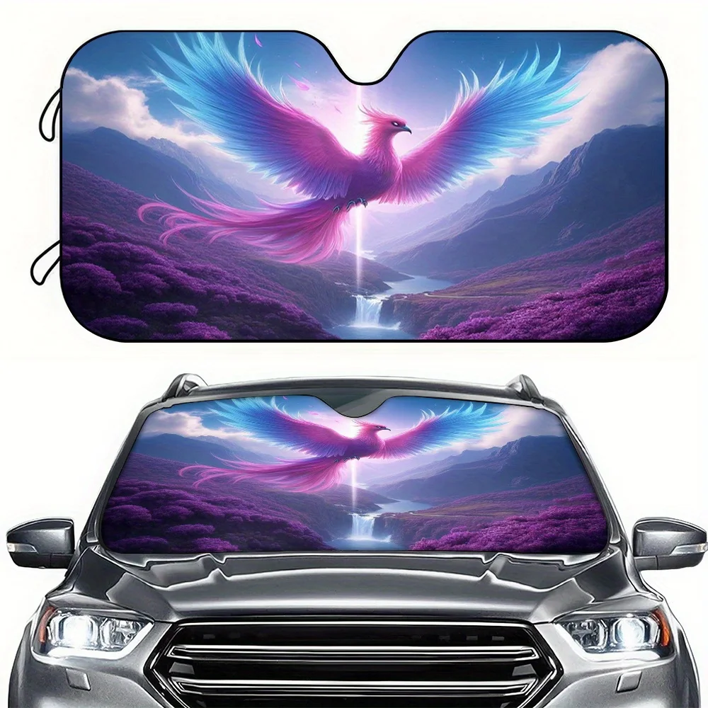 1pc Car Sunshade, Pink And Blue Phoenix Car Sun Visor, Front Windshield Sun Shade, Blocks Sunlight, Suitable For RV And Universa