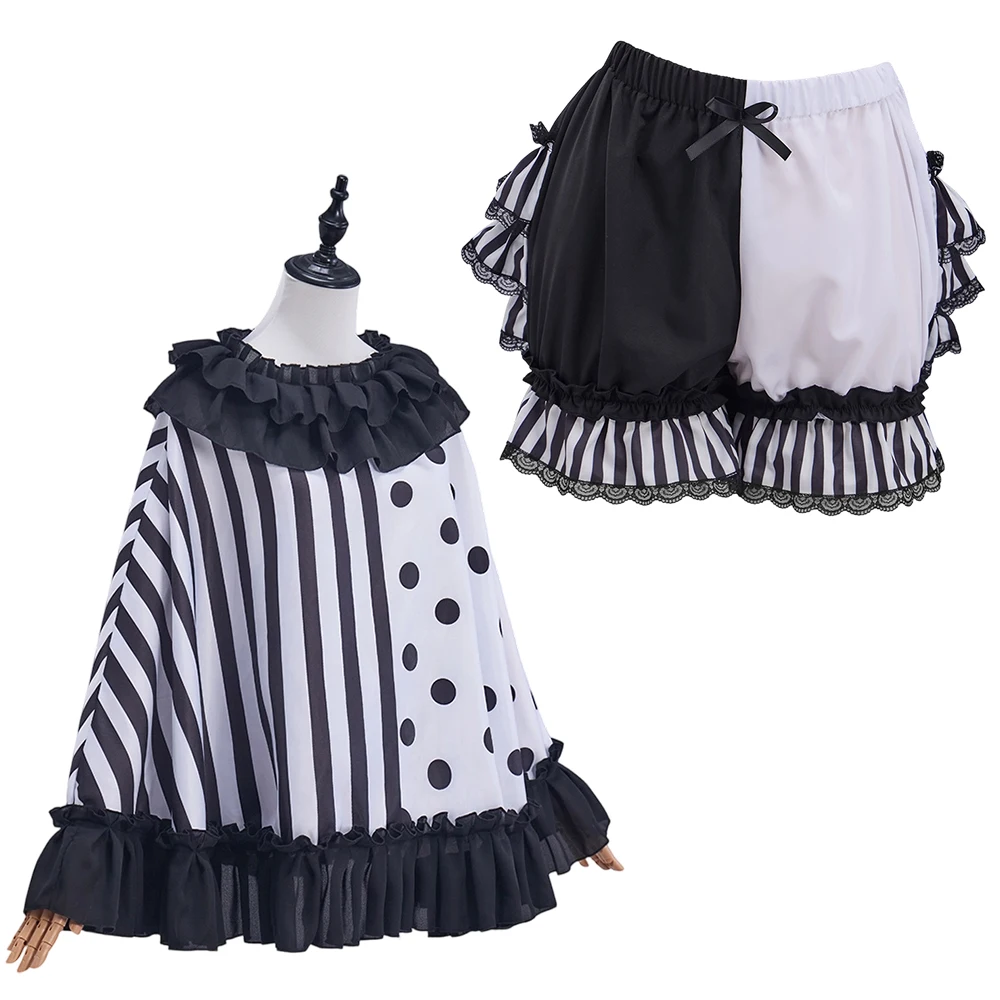 Jester Cosplay Kürbis-Höschen Gothic Steampunk Clown Lolita Gestreifter Umhang Halloween Osterparty Harlekin-Verkleidung Streetwear