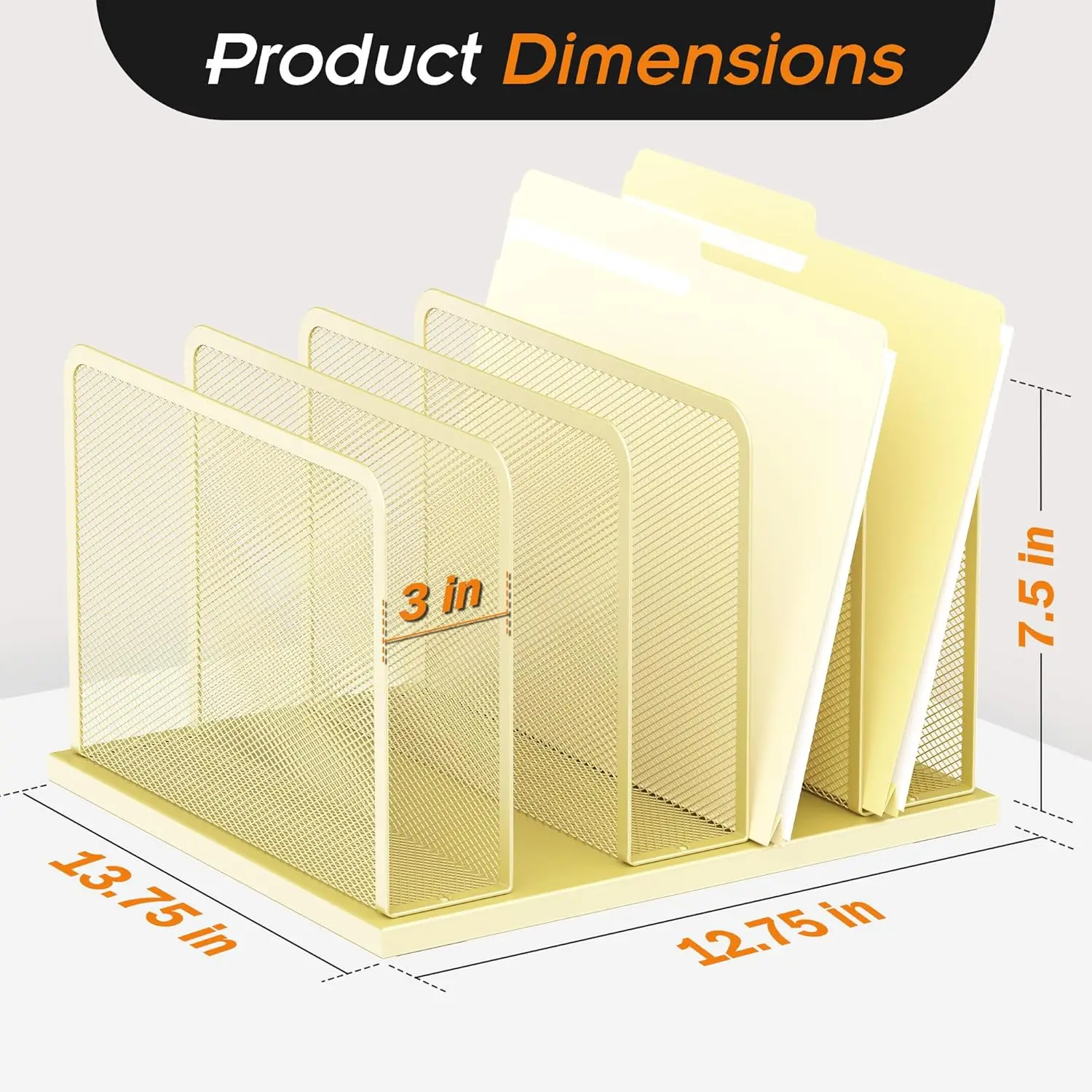 5-Section Mesh Desktop File Organizer with Steel Base for Office Home Classroom Gold