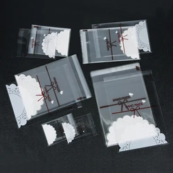 100pcs/lot Lace Bow Self-sealing Gifts Bags Transparent OPP Plastic Jewelry Packaging Bags For Cookies Candy Storage Pouches