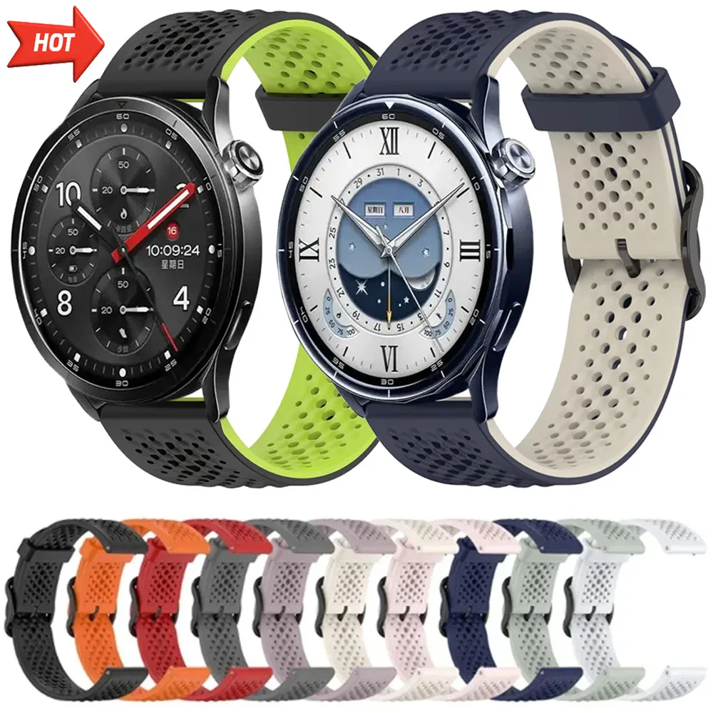 Pulseira de Silicone Original Respirável 20/22mm para Xiaomi Watch 5 S5-4-3-2, Pulseira de Substituição Líquida para Huawei Watch Ultimate 2