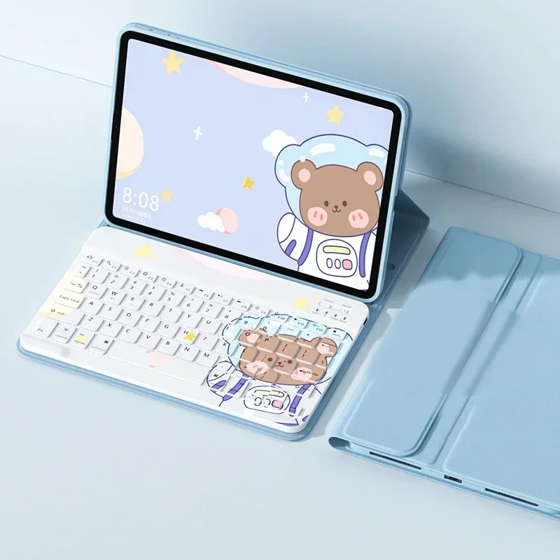 Funda para IPad de oso de dibujos animados, teclado Bluetooth para tableta Air Pro de 10. a generación 2024, 11 pulgadas, funda para Ipad 19, 20, 10,2 pulgadas, teclado silencioso