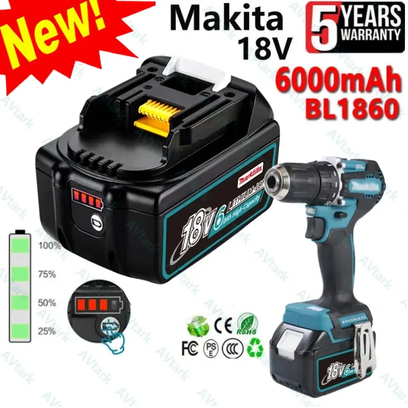 

Latest Upgraded BL1860 Rechargeable Battery 18 V 6000mAh Lithium for Makita 18V Battery BL1840 BL1850 BL1830 BL1860B LXT 400