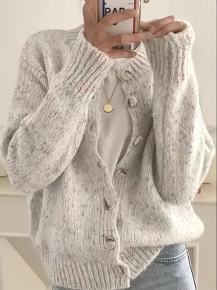 

Женский текстурированный вязаный кардиган на пуговицах, свободный крой, с длинными рукавами, для осени и зимы