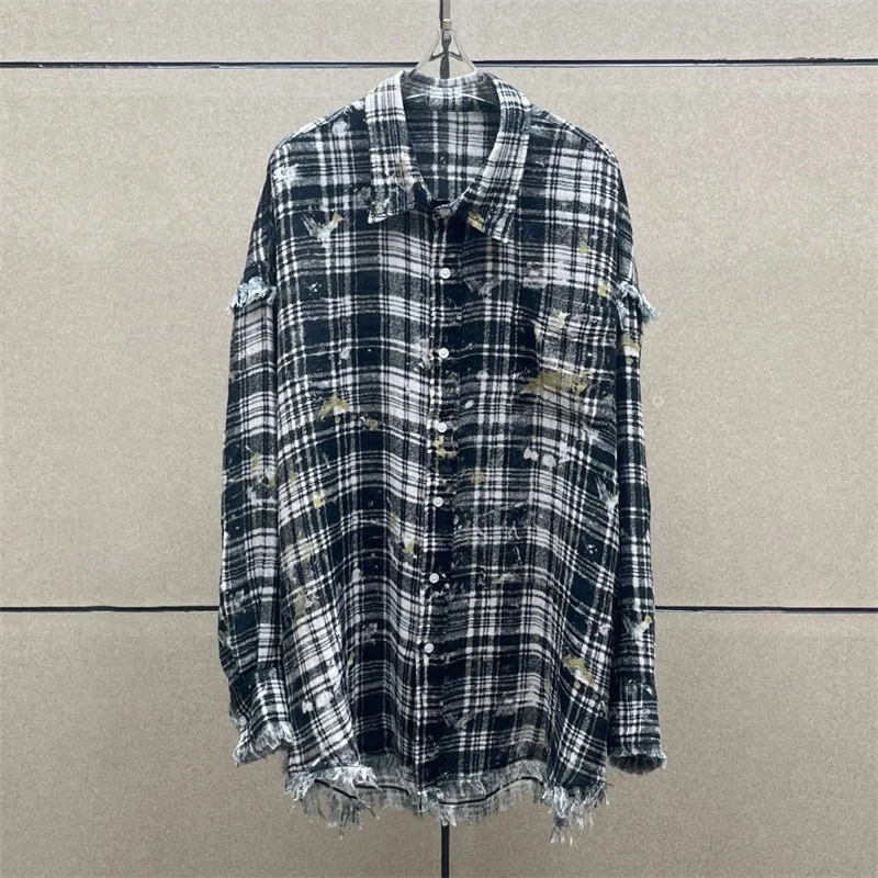 

Women's shirt New retro pure cotton collar long sleeved top for autumn 2025 washed tassel Women's blouse y2k loose fit Thin coat