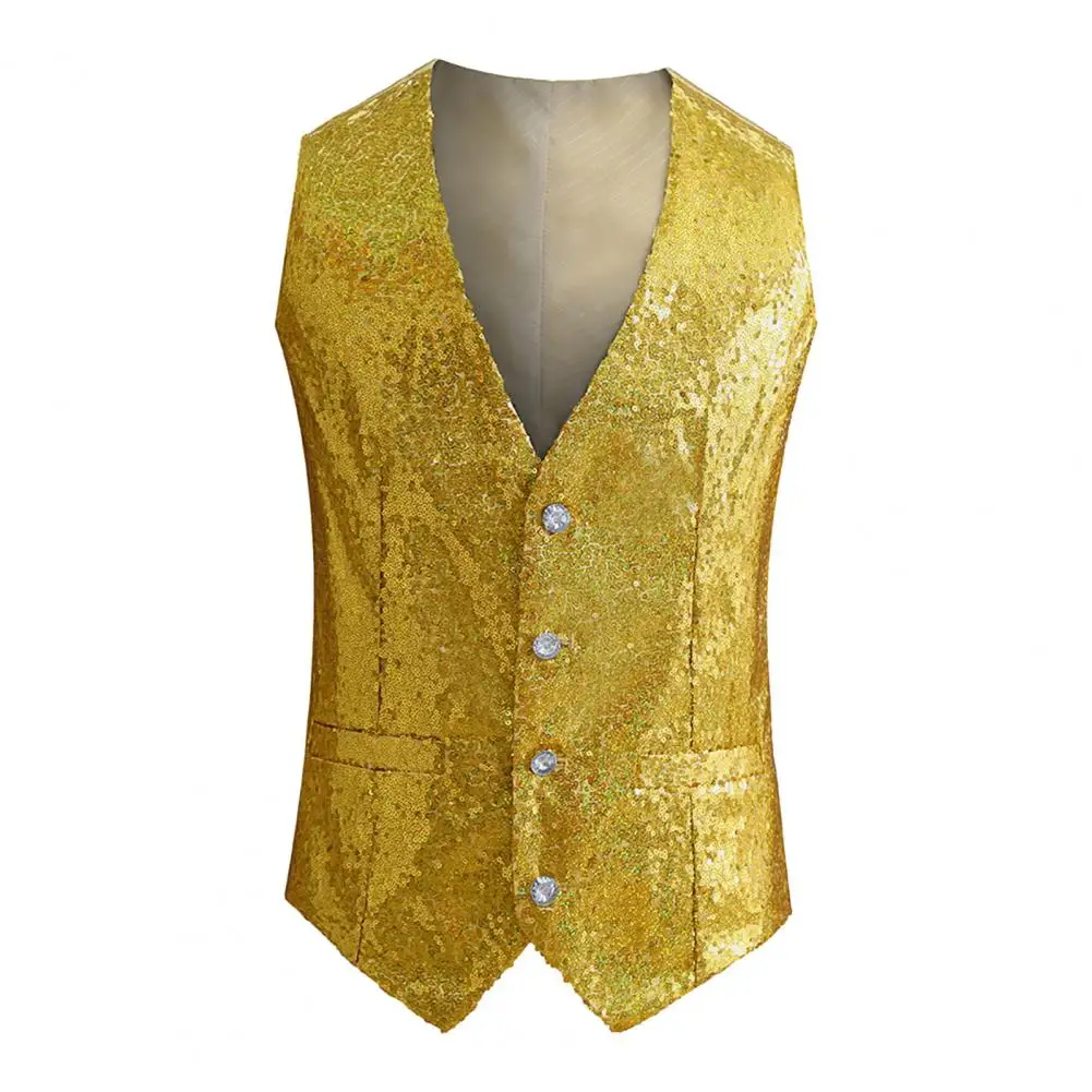 Mens Suit Vests Sequined Tank Top Suit Business Evening Wedding Party Blazer Button Waistcoat Shiny Gold Sequin Vest Jacket