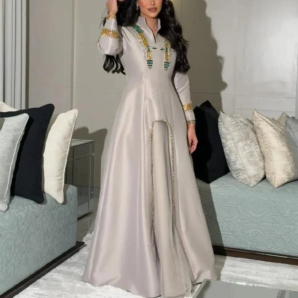 

Exquisite Saudi Arabia Evening Dress High Neck Beading Long Sleeve Classic A-Line Floor Length Customized فستان سهرة نسائي