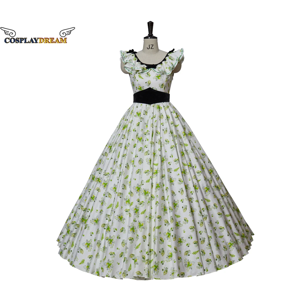 

Gone with the Wind Cosplay Scarlett O'hara White Print Dress Costume Ball Gown White Civil War Dress Cosplay Costume Party Dress