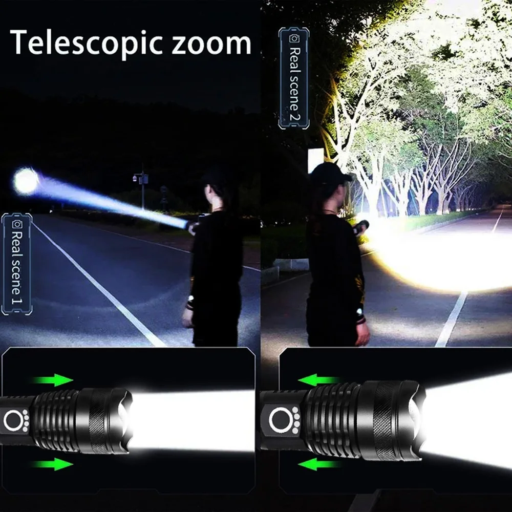 Most Powerful Flashlights High Power XHP70 LED Super Bright Torch USB Rechargeable Zoomable Lantern for Camping Hunting  26650