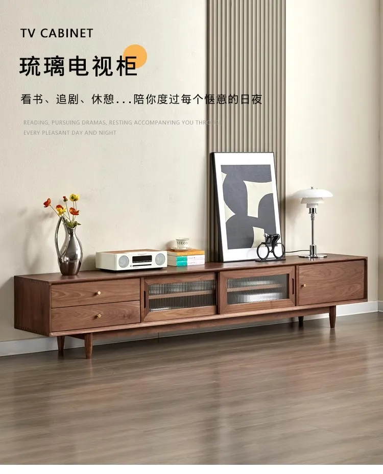 Black walnut video cabinet, storage cabinet, cherry wood living room floor-standing cabinet, all-solid wood TV cabinet