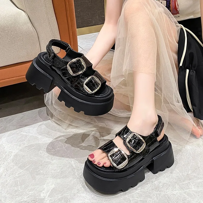 New Thick Sole Punk Sandals Women Wrap Toe Hollow Outs Roman Sandalias for Women\'s Casual Beach Slippers Summer Platform Sandals