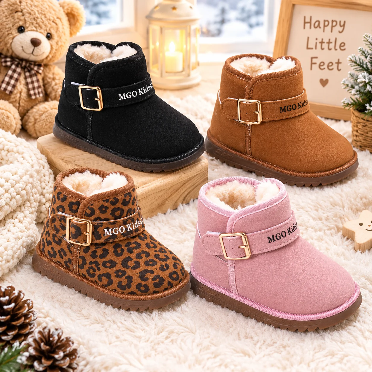 Mgo Kidss Children's Snow Boots, Winter Warm Fleece-Lined Cotton Boots, Short Snow Boots for Babies, Outdoor Sports Boots for Boys and Girls, Snow Shoes for Boys and Girls, Outdoor Snow Shoes for Babies, Short Snow Boo