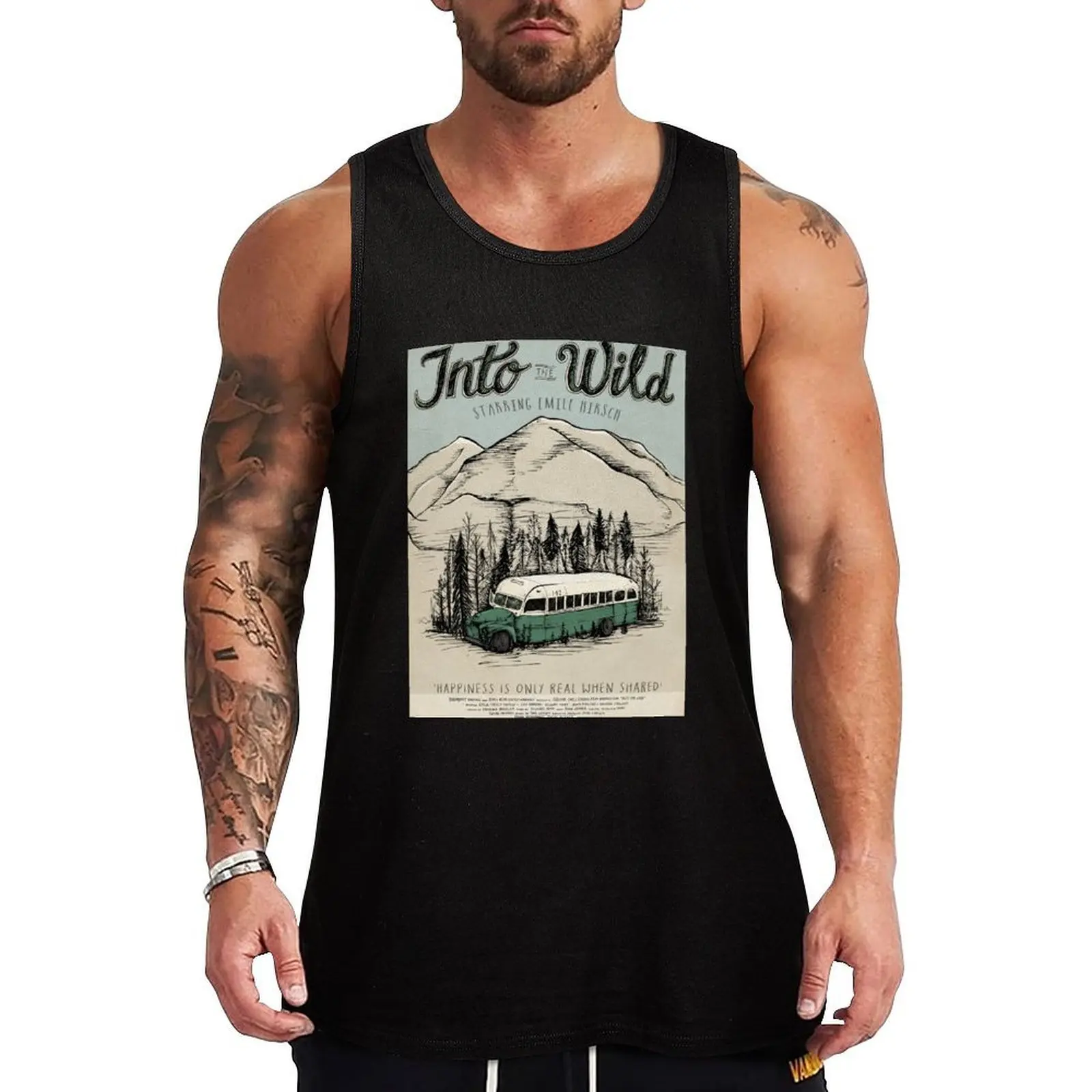 Into The Wild Illustrated Film Poster Tank Top Regular Fit Basic Tank Top Sleeveless Casual Shirt