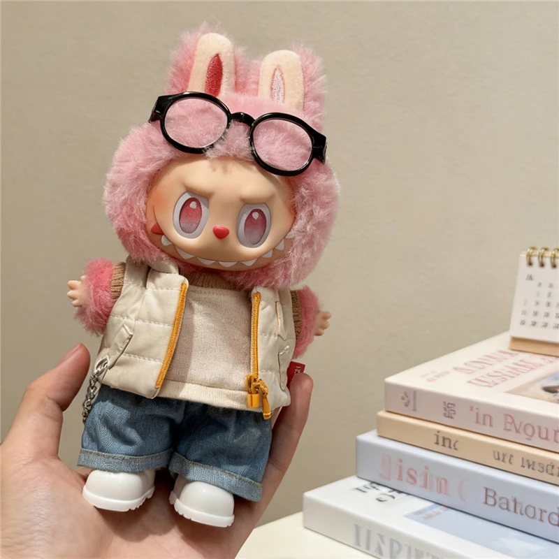ل 15 17 سنتيمتر Labubu دمية بلون الشتاء أسفل سترة مع أحذية الجينز الزي الكامل الملابس اللون حجب تي شيرت الملابس