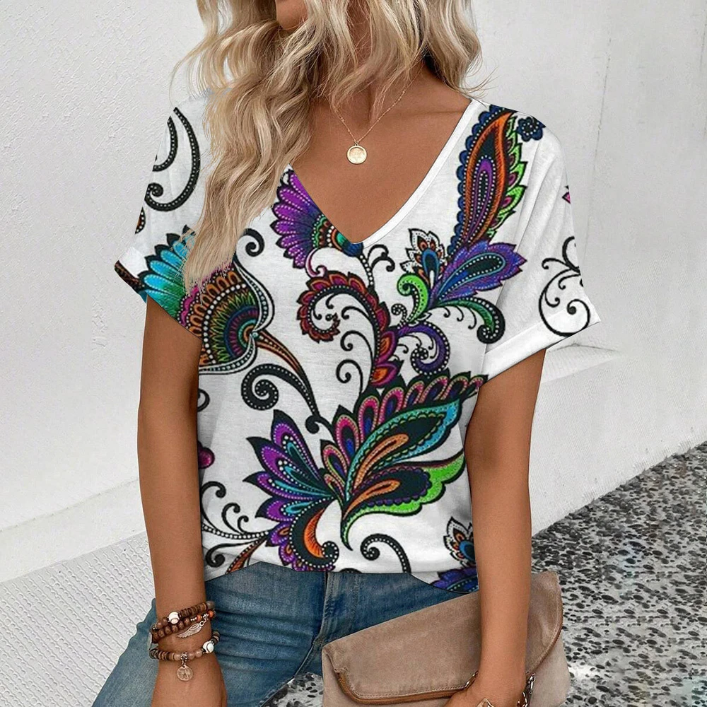 

Women T-Shirt Bohemian Ethnic Floral 3D Print Vintage T-Shirt Summer T Shirt Fashion Short Sleeve Casual T-Shirt Female Clothes
