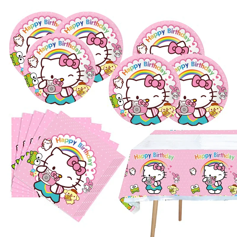 Hello Kitty Anime Birthday Decoration Pink Angle Theme Tableware Set  Disposable Party Plates for Kids Christmas supplies 2024