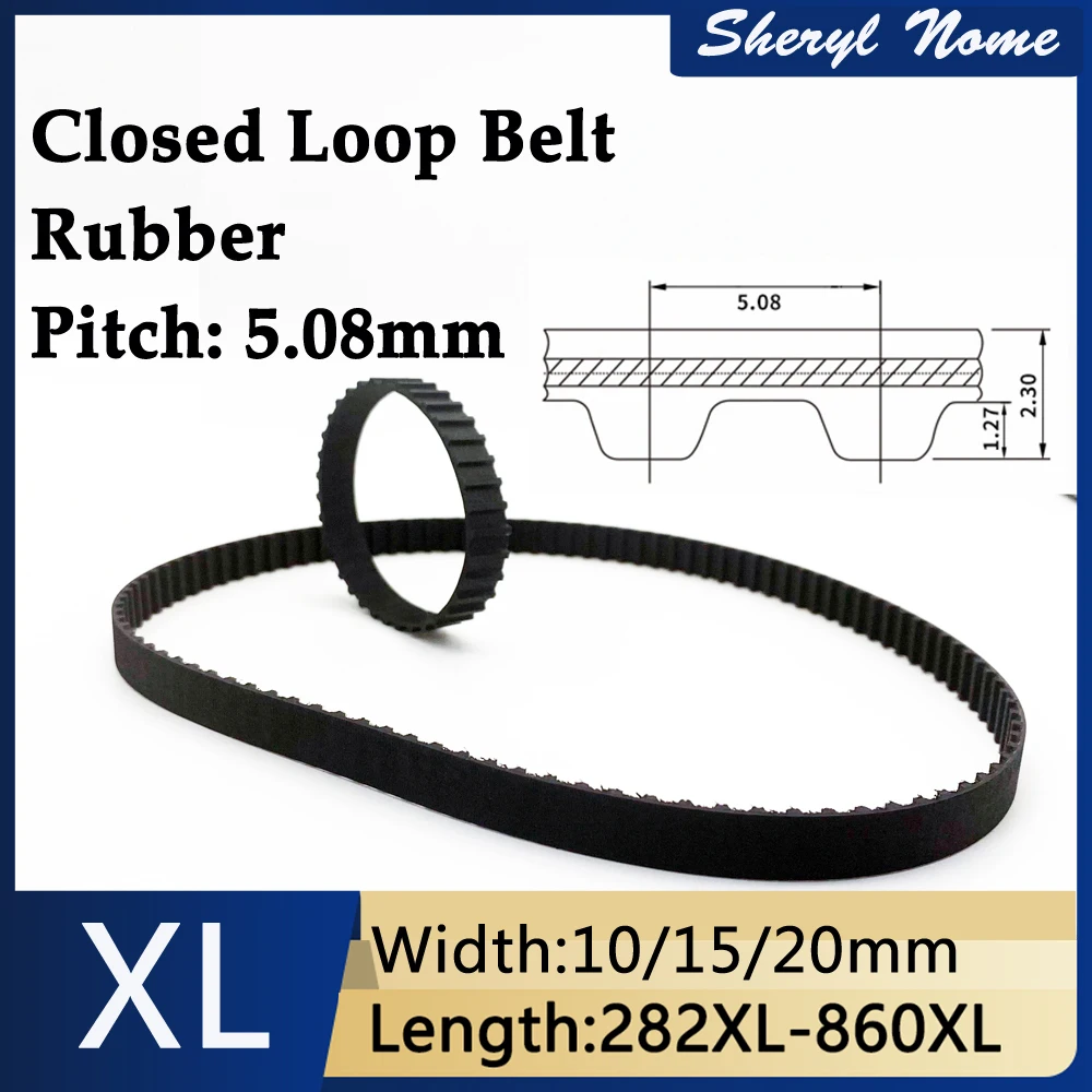 Black rubber closed loop XL synchronous belt with a bandwidth of 10/15/20mm and a circumference of 282-860mm