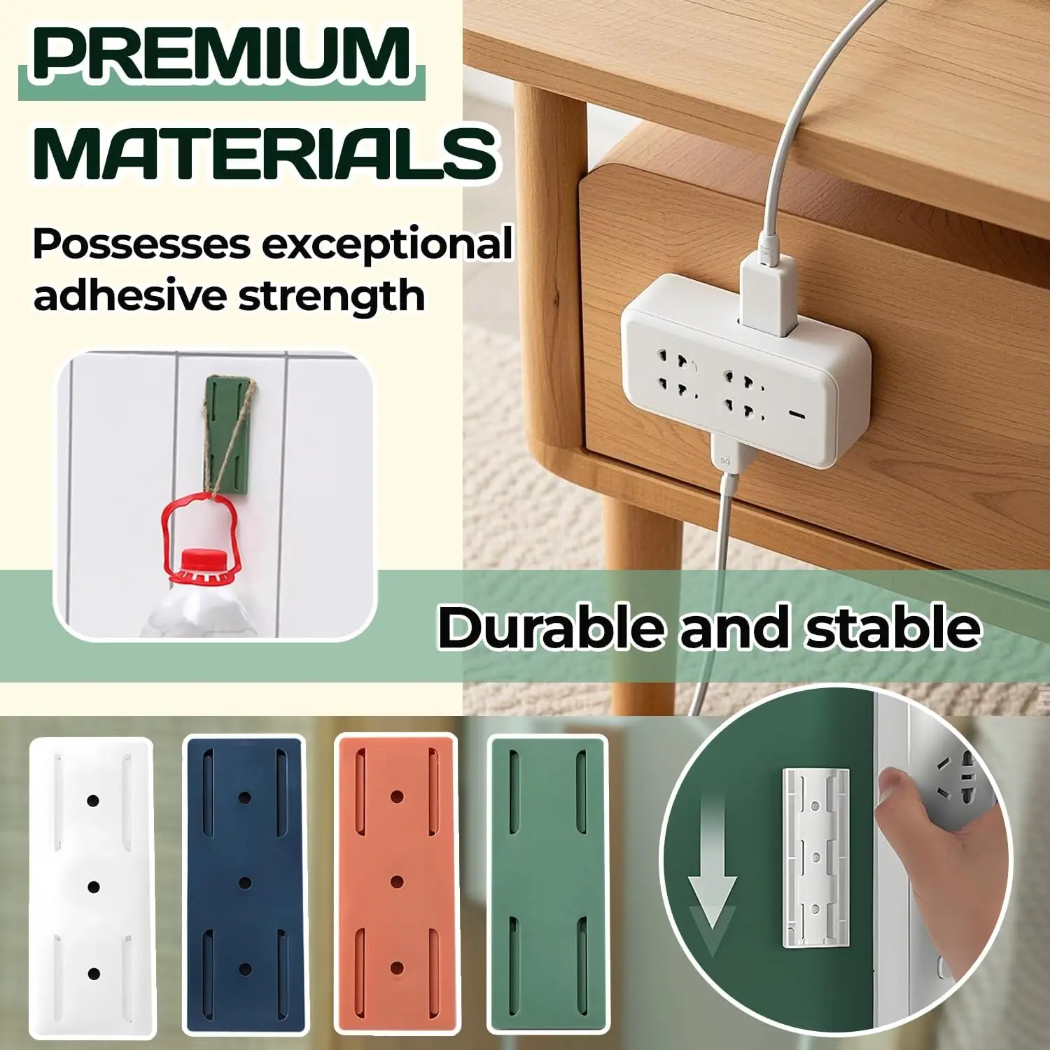 4/8/12PCS Self-Adhesive Desktop Socket Fixer Punch-Free Holder for Power Strip Tissue Box - Easy Installation No Drilling Requir