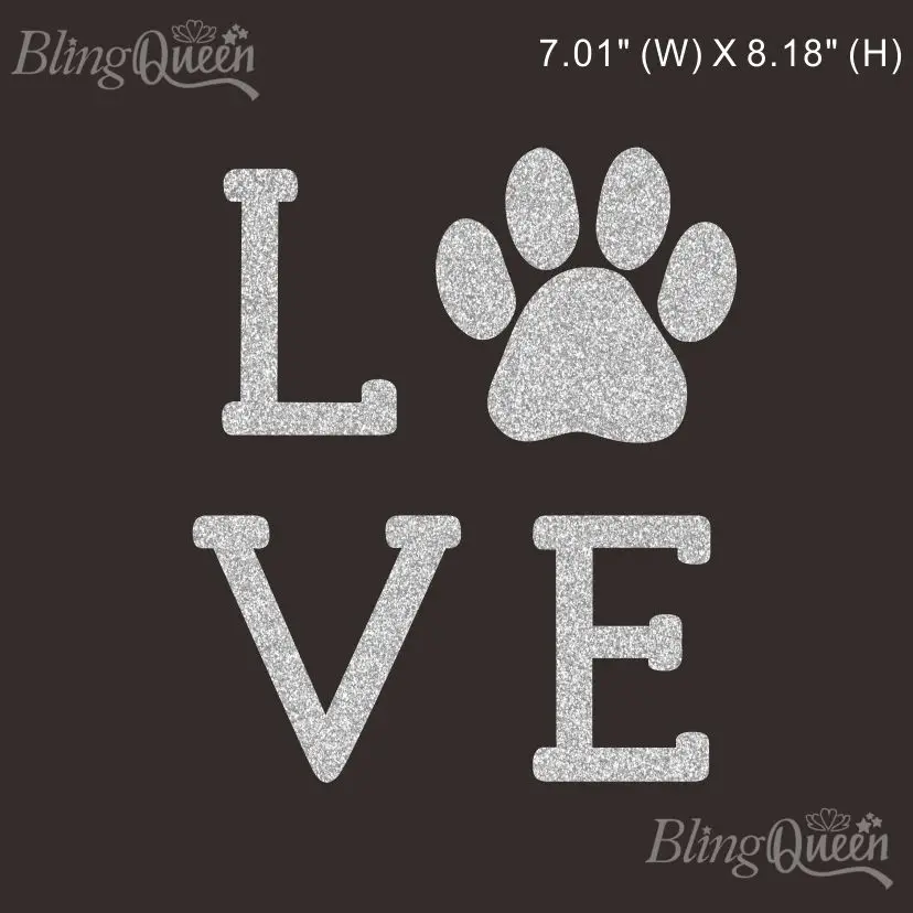 

BlingQueen-Custom Glitter Love Paw Iron-on Transfers, Hot Fix Bling Motifs, Colors and Sizes can be customized, 12pcs/lot