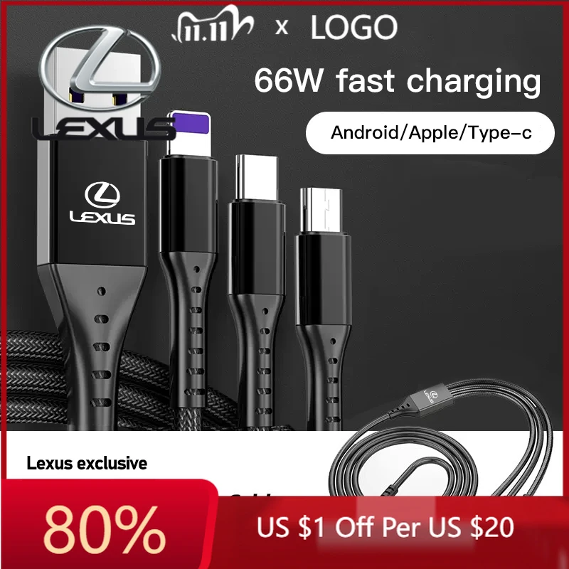 2026年ホットインテリアステッカー3in1マイクロ急速充電ケーブルtype-c-usbケーブル-レクサスrx300-is200-is250-es350-ct200h-ux250h-nx3用