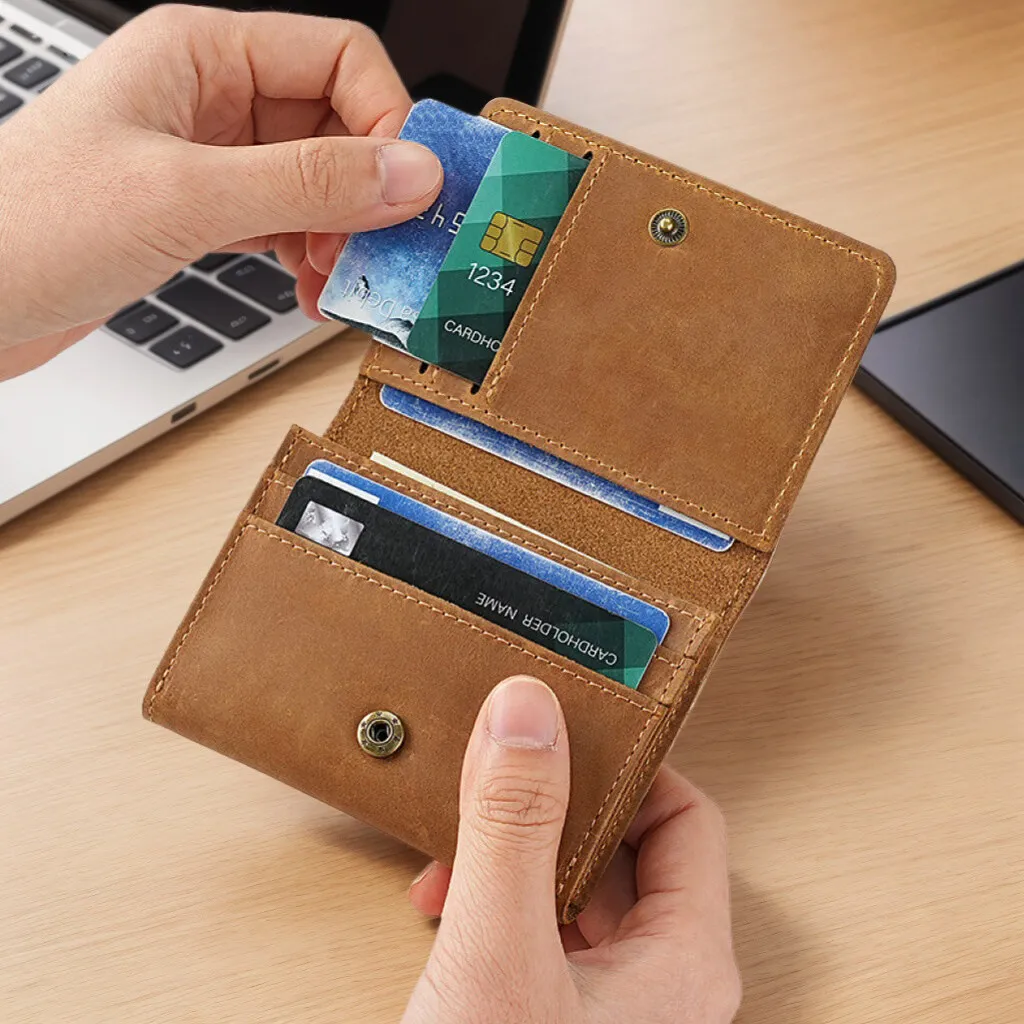 Vintage Crazy Horse Leather Credit Card Wallet Mens Real Cowhide Slim ID VIP Cards Bags Small