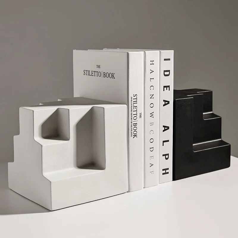Art Geometry Crafts Sculpture Bookends Home Decoration Ornaments Living Room Book Ends Bookshelf Decor Display Desktop