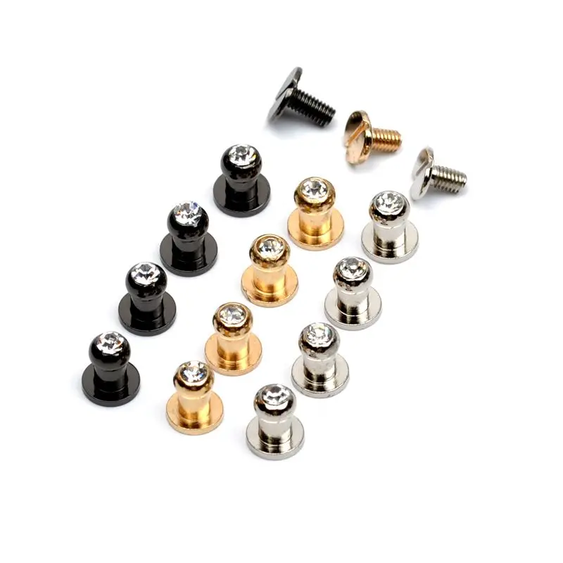 30Sets Zinc Alloy Rivets for Leather Craft, Glass Stone, Diamond Rhinestone, Zinc Alloy Screw Knob, Round Studs,5*7*8mm ZD-025