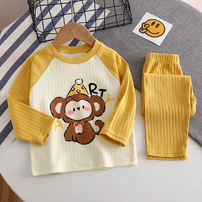 New Baby Boys Girls Warm Pajamas Kids Cute Cartoon Animal O-neck T-Shirt Tops + Pants Pyjamas Autumn Underwear Clothing Sets