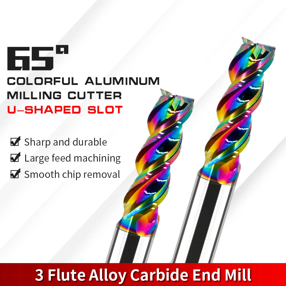 

HRC65 U Shape Colorful End Mill Carbide For Aluminium High-gloss Mirror Milling Cutter 3 Flutes For Acrylic Wood Copper Plastic