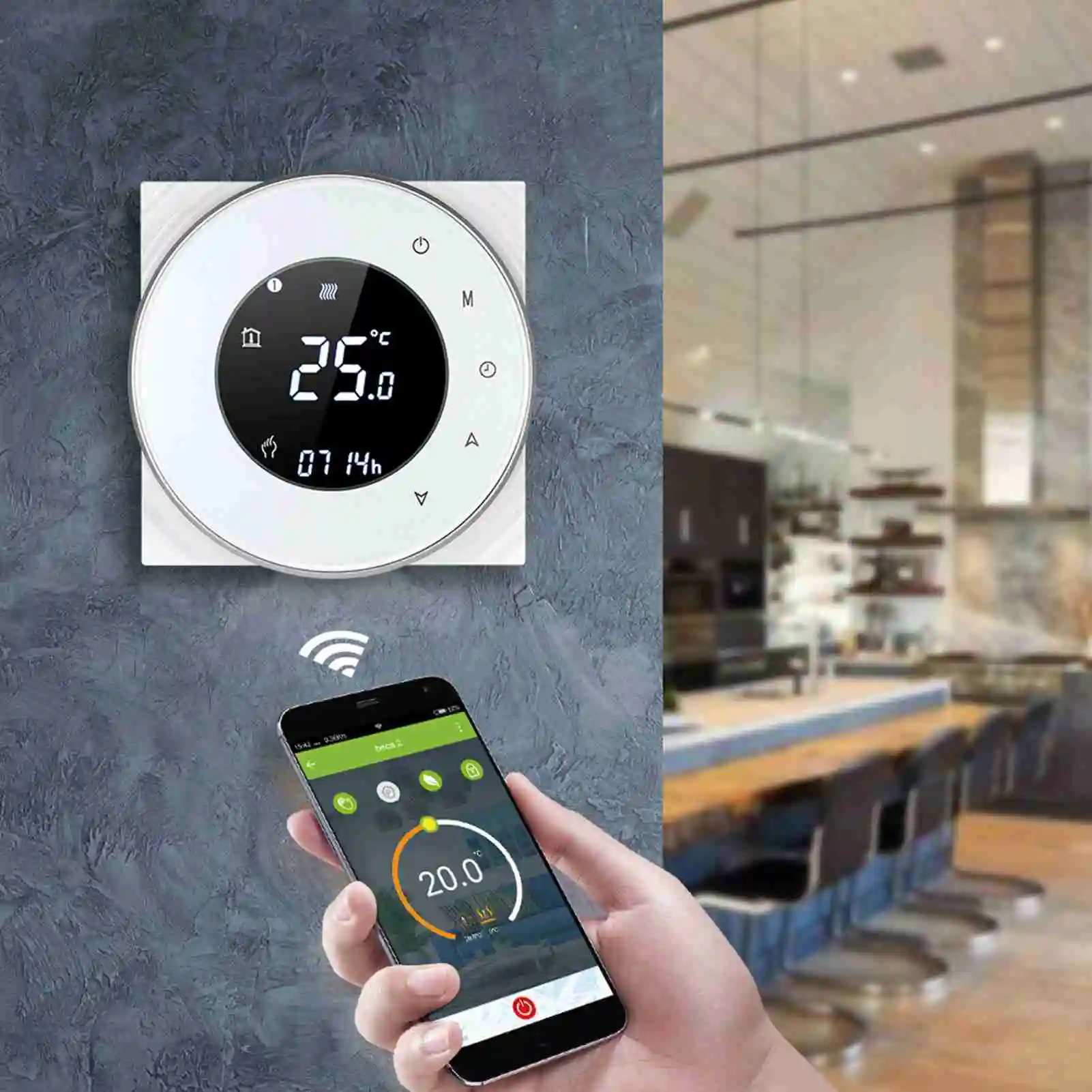 Programmable Gas Boiler Heating Thermostat Boiler Heating Temperature Controller LCD Touchscreen with Backlight Voice Control