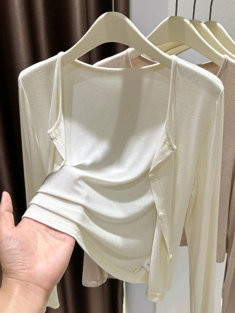 

New White Ice Silk Knitted Sun Protection Open Cardigan Women's Strap Outer awl Thin Skin Clothes Summer Cover up Jaet