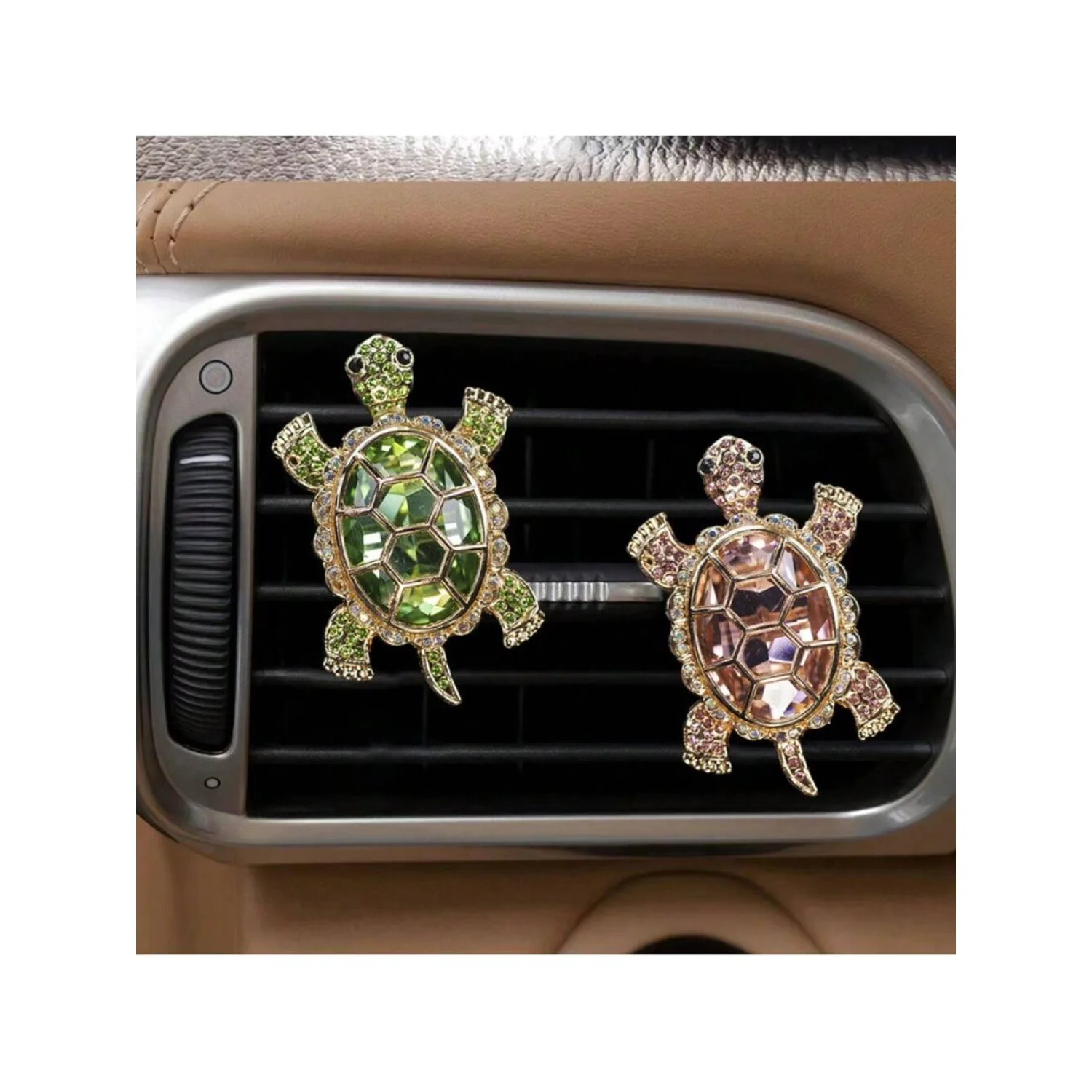 1/2pcs New Crystal Shiny Cute Turtle Car Air Outlet Clip, Creative Car Interior Decoration