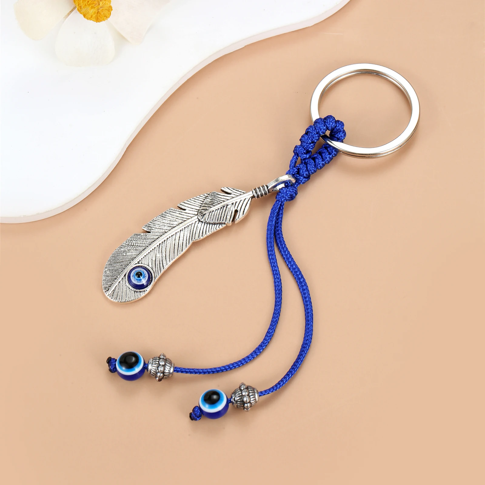 Feather Blue Eye Pattern Keychains for Men Car Key Chain Women Tassel Feather Keyring Charm Jewelry Friends Gift Wholesale