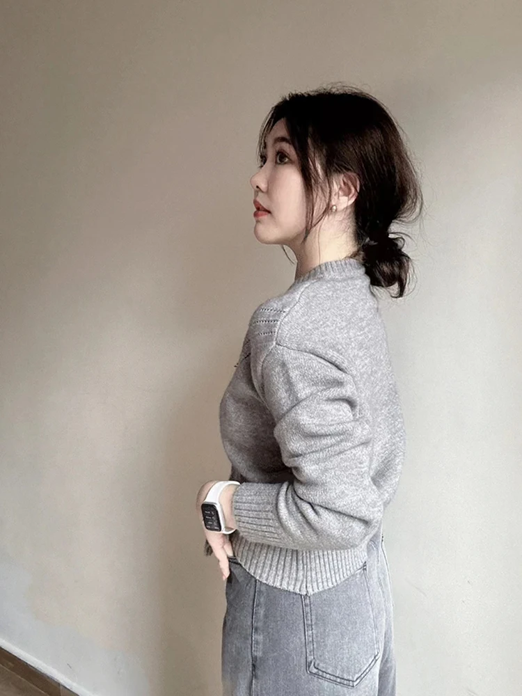 Korean Autumn Women Cardigans Single Breasted O-Neck Cozy Sweater 2023 Knitted Fashion Grey Pullover Casual Loose Fit Outerwear