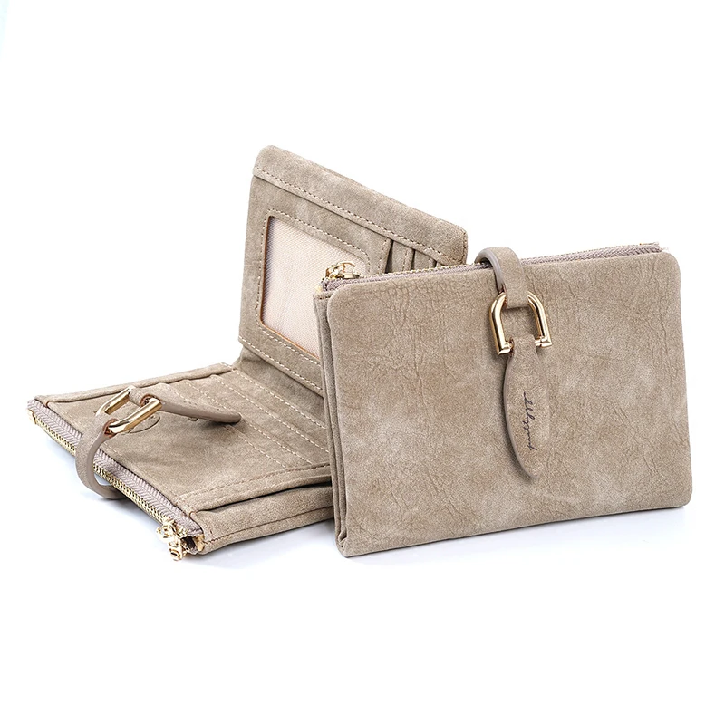 

Popular Wallet Women's Retro Frosted Multi-function Two-fold Buckle Student Short Wallet Trendy Wholesale PU Leather Wallet