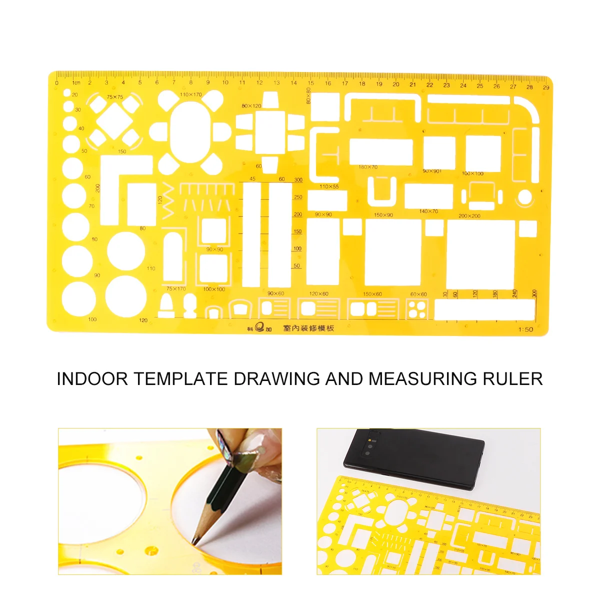 Curved Ruler Measuring Tool Transparent Clear Scale Pattern Multi-Functional Drawing Template For School Office