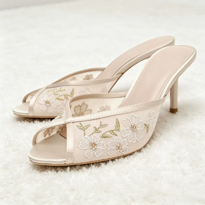 

Элегантные женские босоножки с сетчатой вышивкой и бисером, с открытым носком, на шпильке, летние, роскошные, дизайнерские, для вечеринок