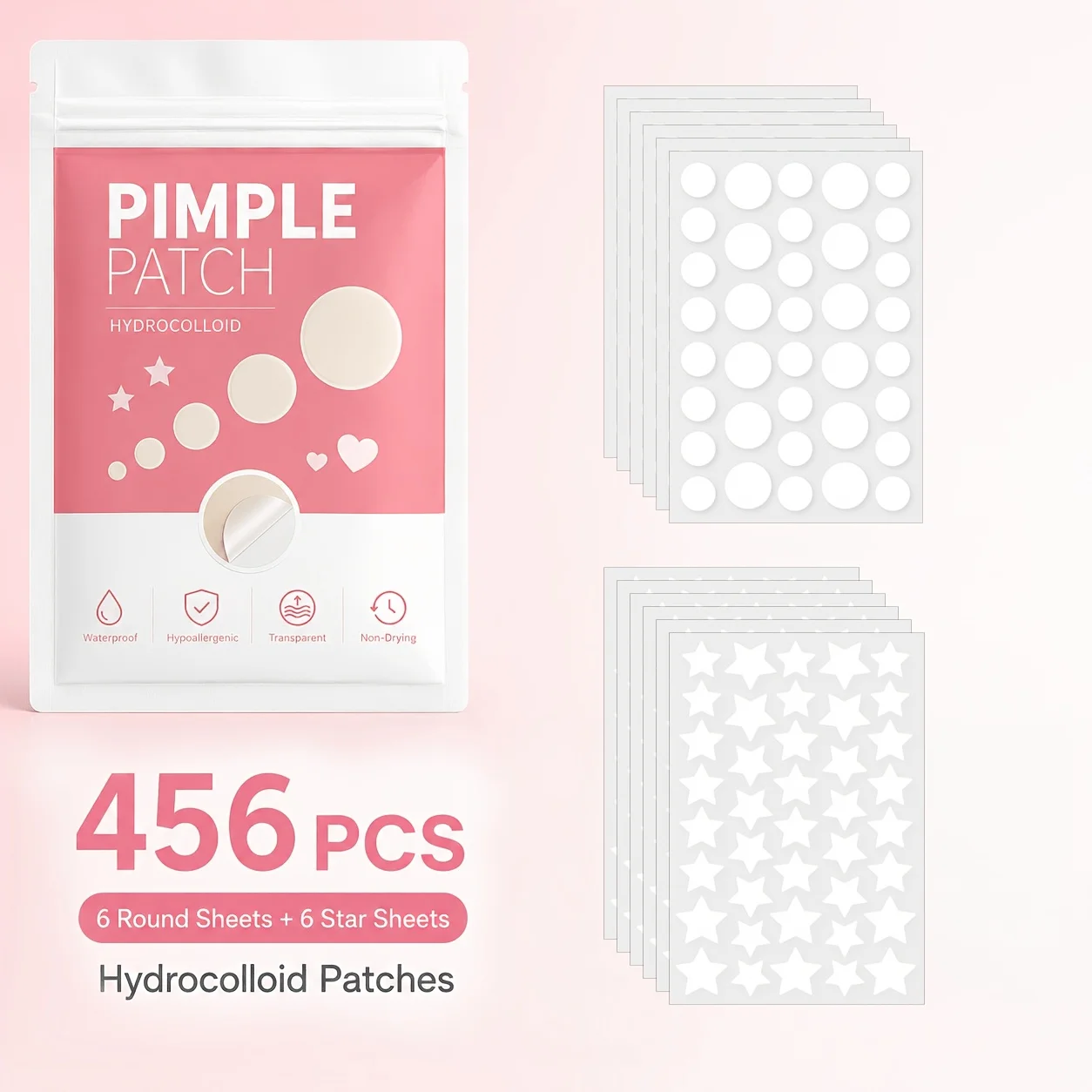 456PCS Hydrocolloid Pimple Patches, Fragrance Free Alcohol Free Face Stickers, Daily Wear Facial Care Patches for Men Women
