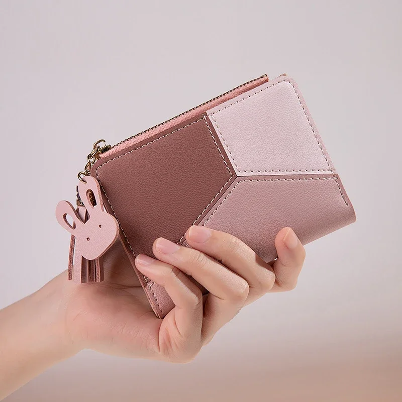 Fashion PU Leather Women's Wallet Small Zipper Coin Purse for Women Mini Two-Fold Short Card Holder Portable Handbags