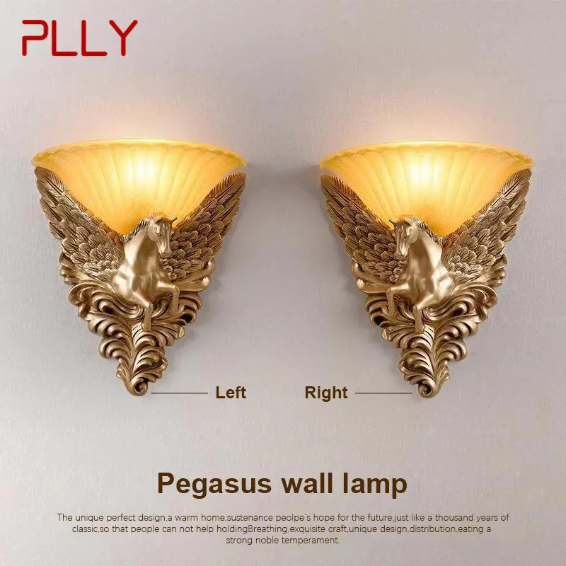 PLLY-Lâmpada de parede interior moderna, LED dourado, design criativo do cavalo, candeeiro de resina, luzes para casa, sala, decoração do quarto